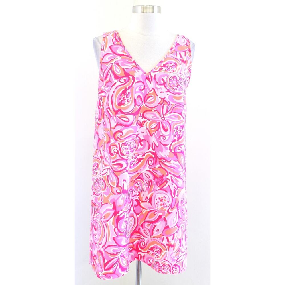 Lilly Pulitzer Calissa Hot Pink Pout Mango Salsa Printed Shift Dress Sz 4 V Neck